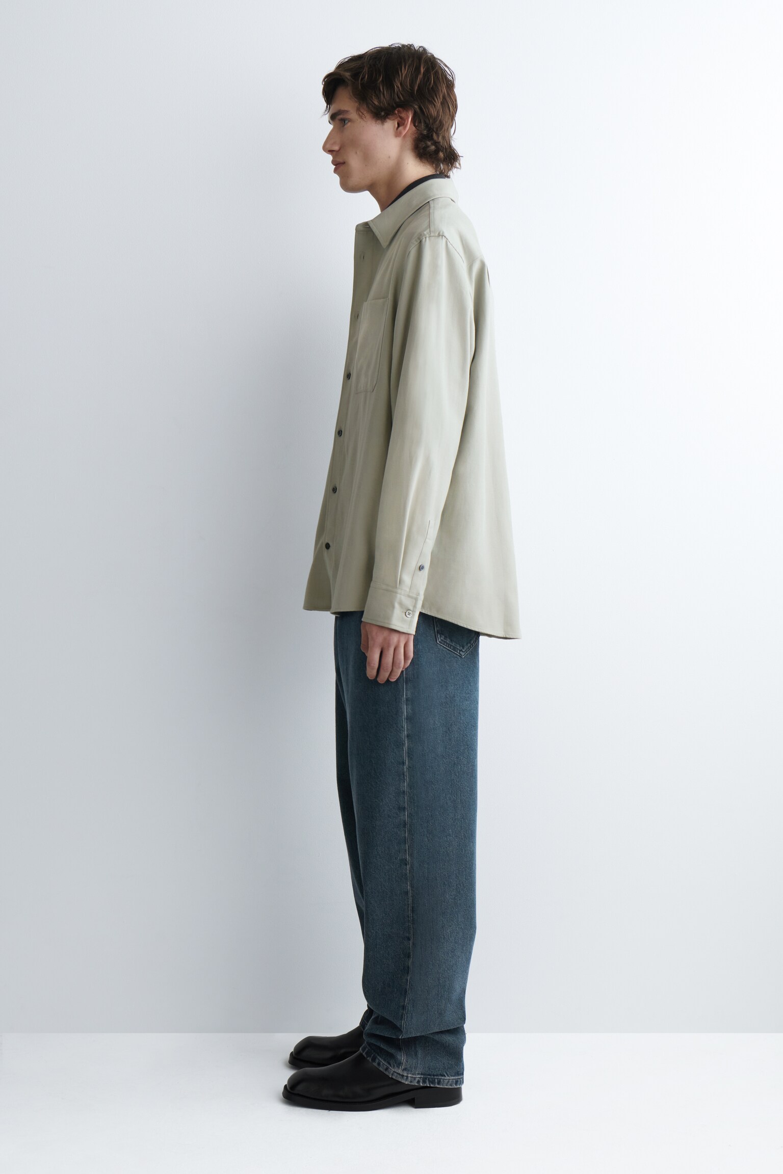 RELAXOVANÁ KOŠEĽA Z ČESANEJ ZMESI BAVLNY - GREY/NAVY - 5