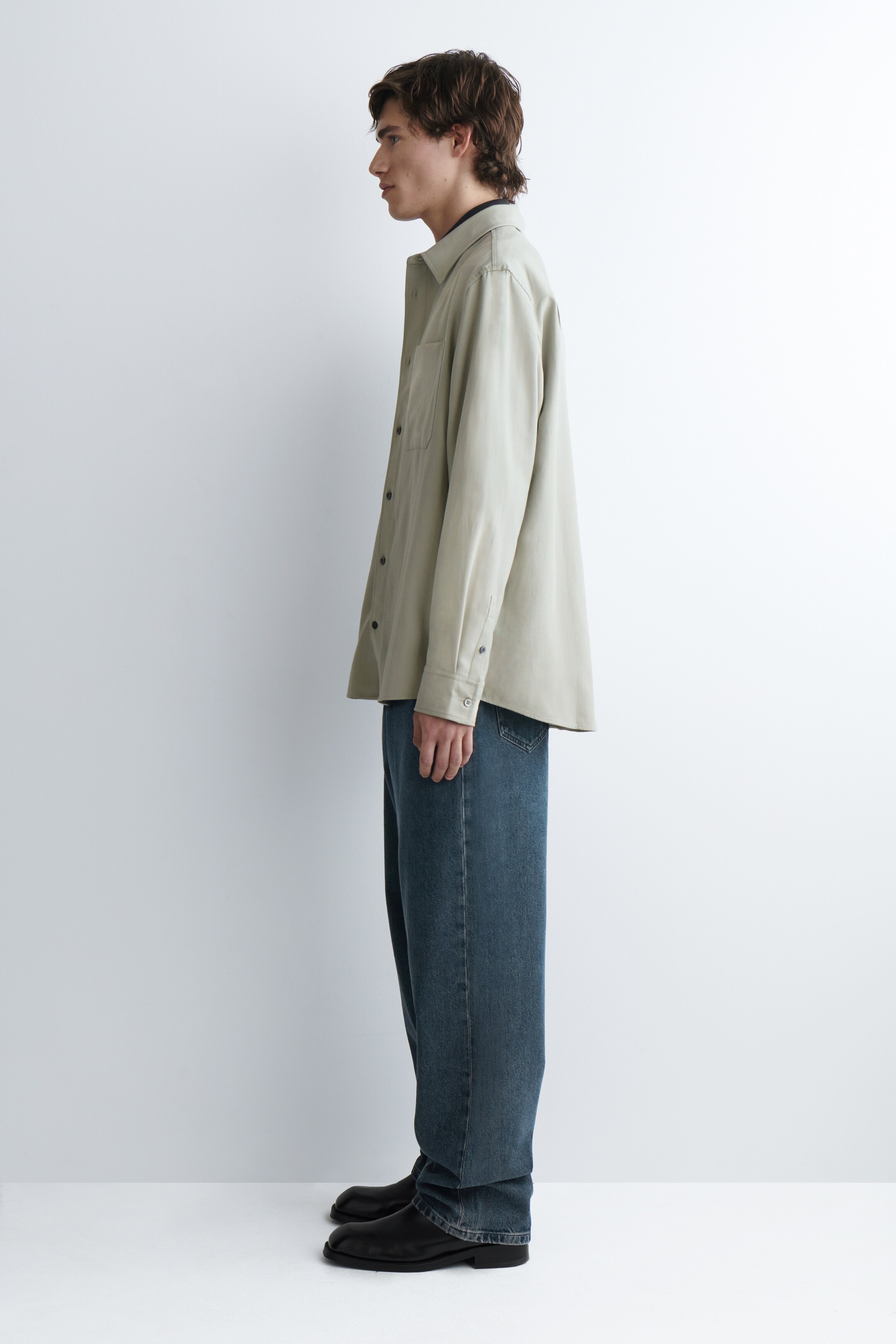 View larger image: RELAXED BRUSHED COTTON-BLEND SHIRT - GREY - Men | H&M GB 2