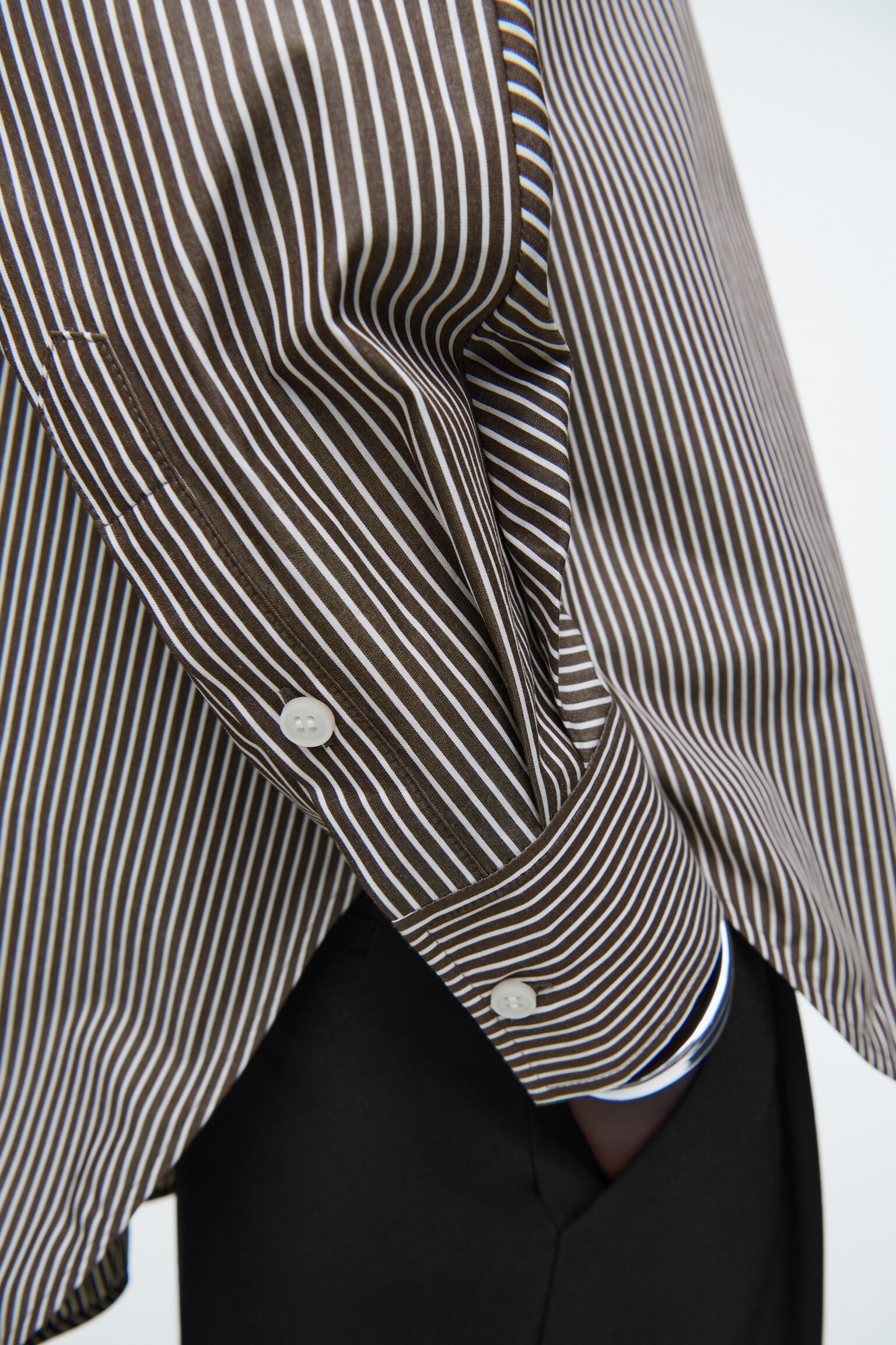 Lazított pamut ing - barna / fehér / csíkos - 4