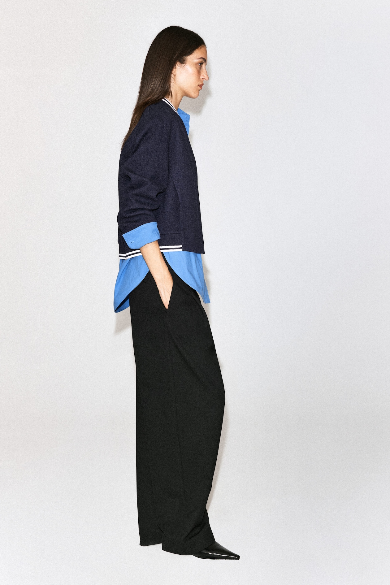 BOILED WOOL-BLEND BOMBER JACKET — NAVY