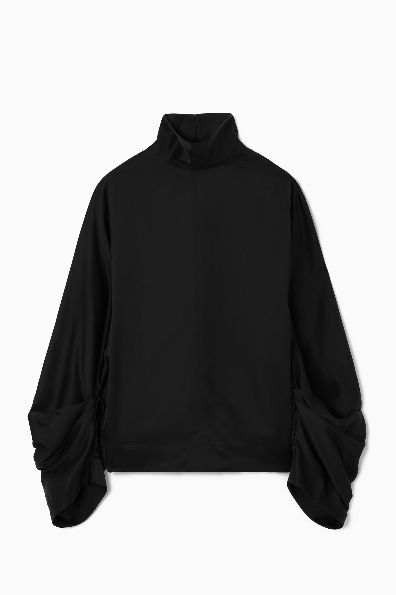 BLOUSE COL MONTANT MANCHES PLISSÉES - NOIR