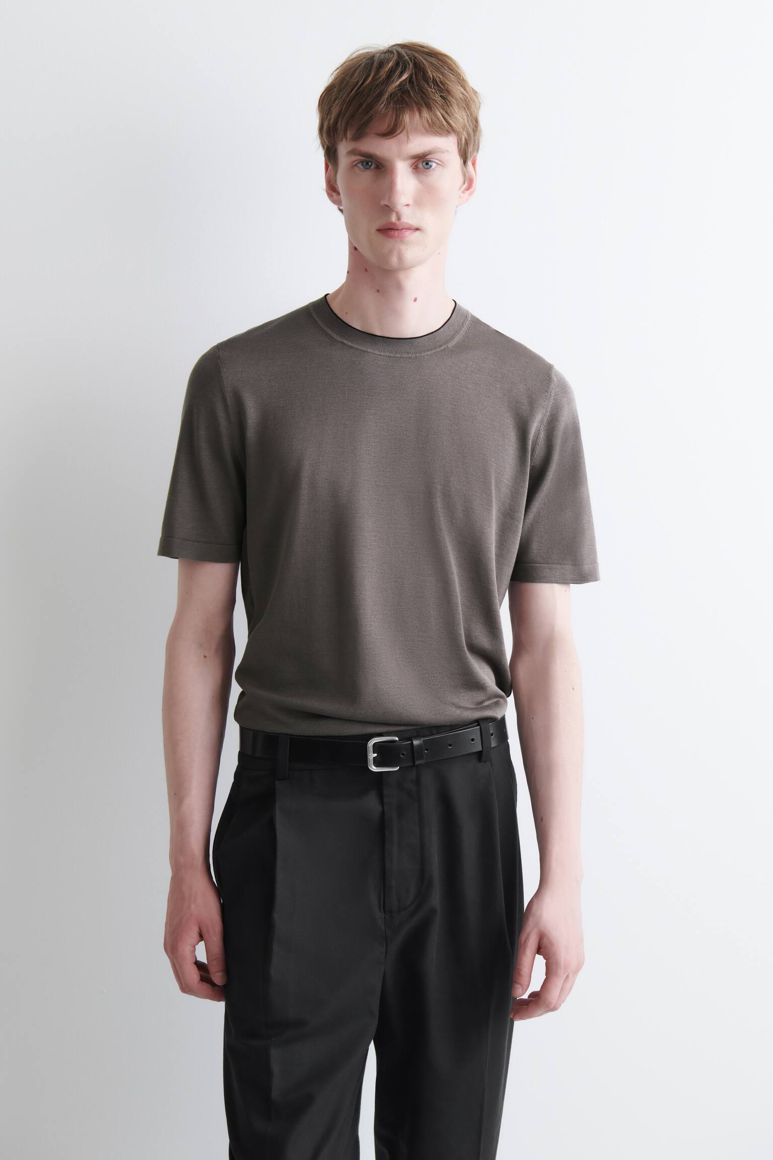 TRICOU DIN MĂTASE-BUMBAC CU MARGINI ÎN CONTRAST - MARO / NEGRU/BLEUMARIN / ALB - 1