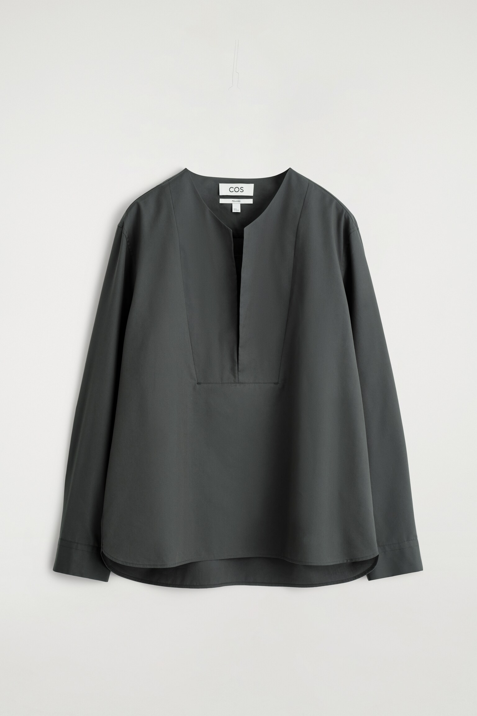 CHEMISE SANS COL ENCOLURE EN V EN SOIE MÉLANGÉE - CHARBON - 2