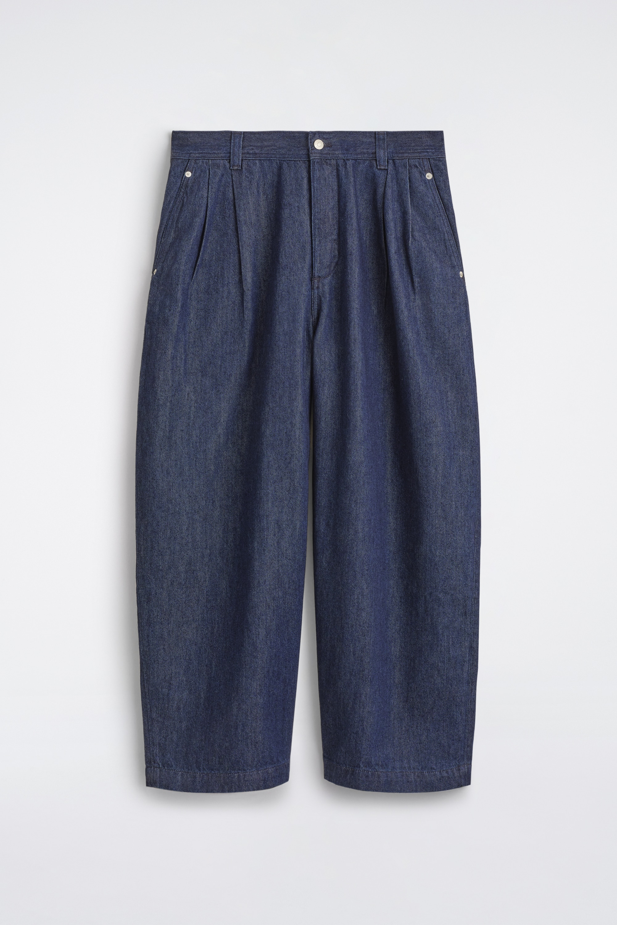 Geplooide broek van spijkerstof met losse pasvorm en tonvormige pijpen - BLUE/buinbeige