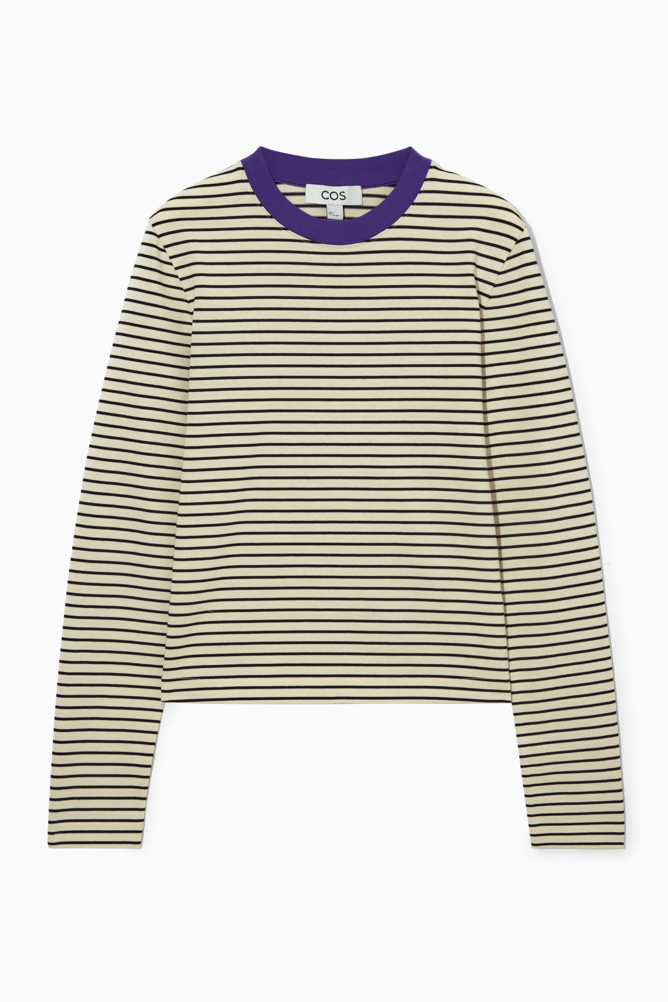 Agrandir l'image: T-SHIRT À MANCHES LONGUES REGULAR ÉLÉGANT - CRÈME / NOIR / RAYÉ - FEMME | H&M FR 1
