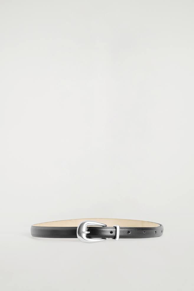 SCULPTED-BUCKLE LEATHER BELT - BLACK / SILVER/WHITE / GOLD - 1
