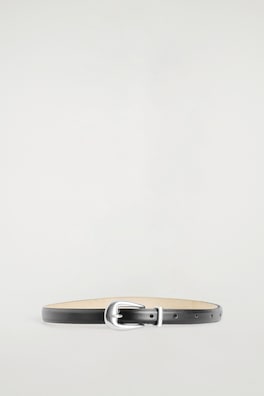 SCULPTED-BUCKLE LEATHER BELT — BLACK / SILVER 3