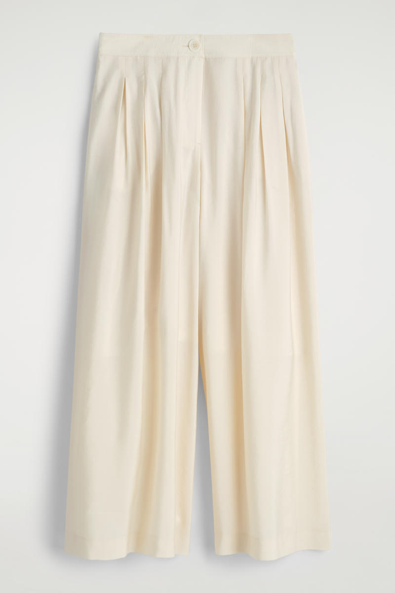 Pleated Modal Wide-Leg Trousers in Beige