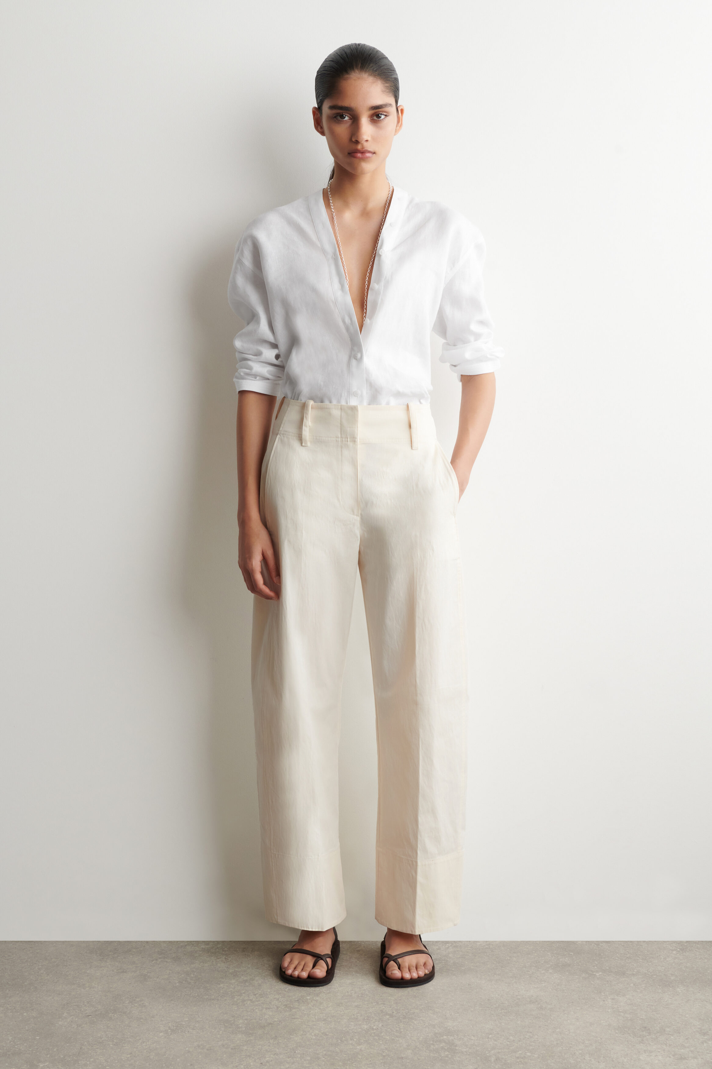BARREL-LEG PIMA COTTON PANTS - WHITE | COS CA