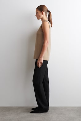 WOOL V-NECK TUNIC VEST — BEIGE MÉLANGE 3
