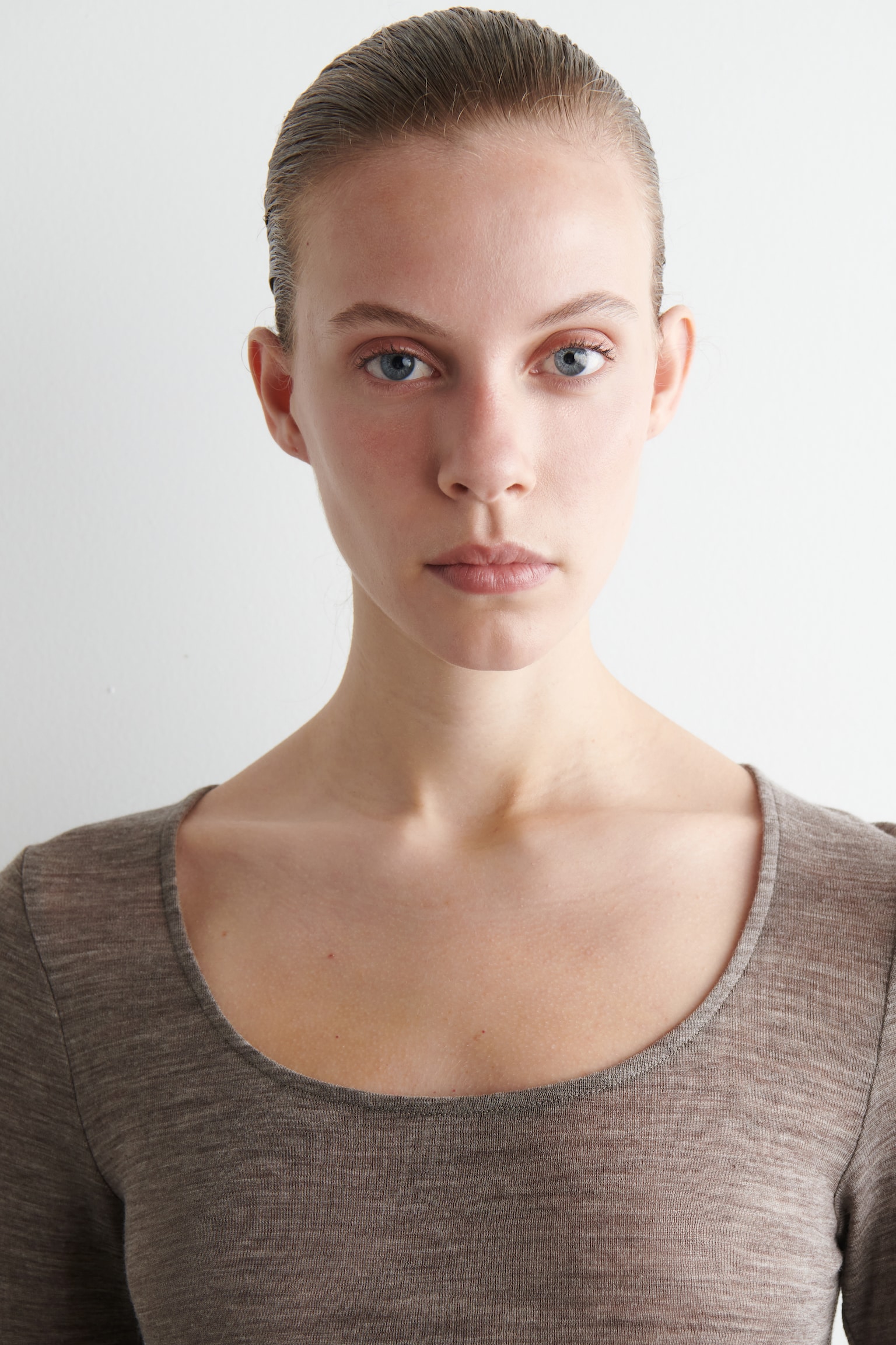 MERINO WOOL SCOOP-NECK TOP - LIGHT-BROWN MÉLANGE/BLACK/GREY MÉLANGE - 6