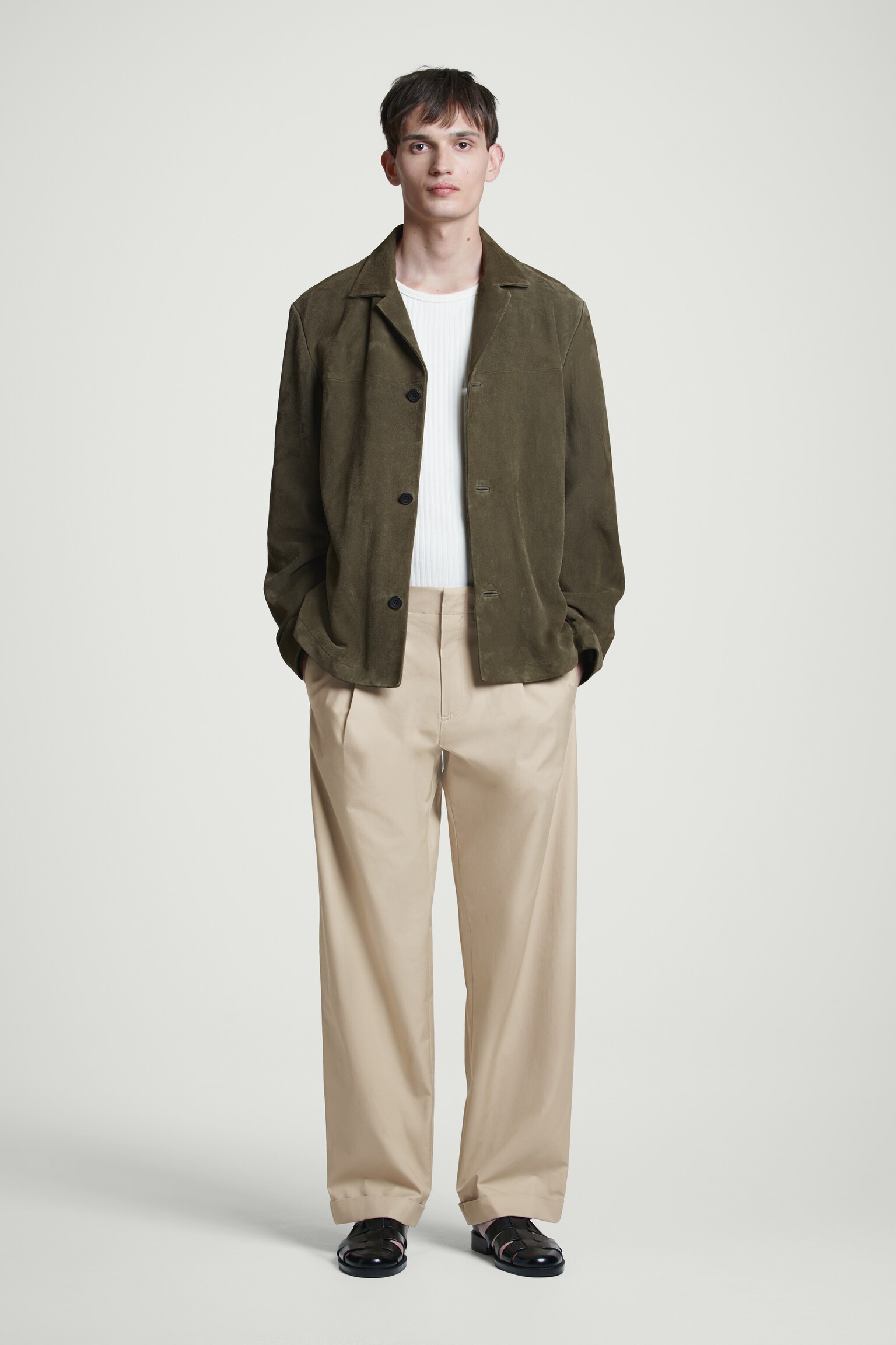 PANTALÓN DE ALGODÓN CON DOBLADILLOS ENROLLADOS - BEIGE/NEGRO