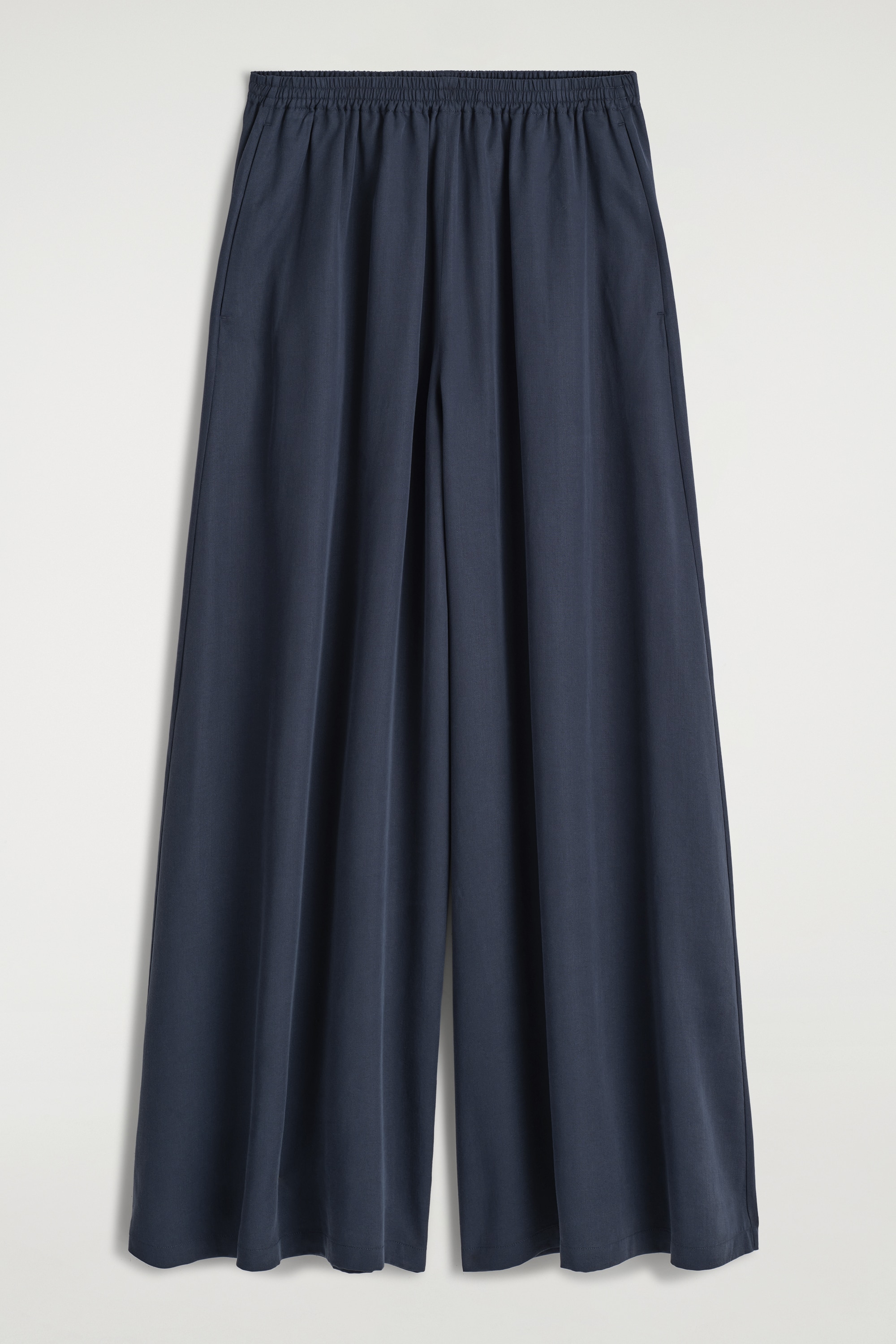PANTALONI PALAZZO IN TWILL - BLU NAVY/NERO