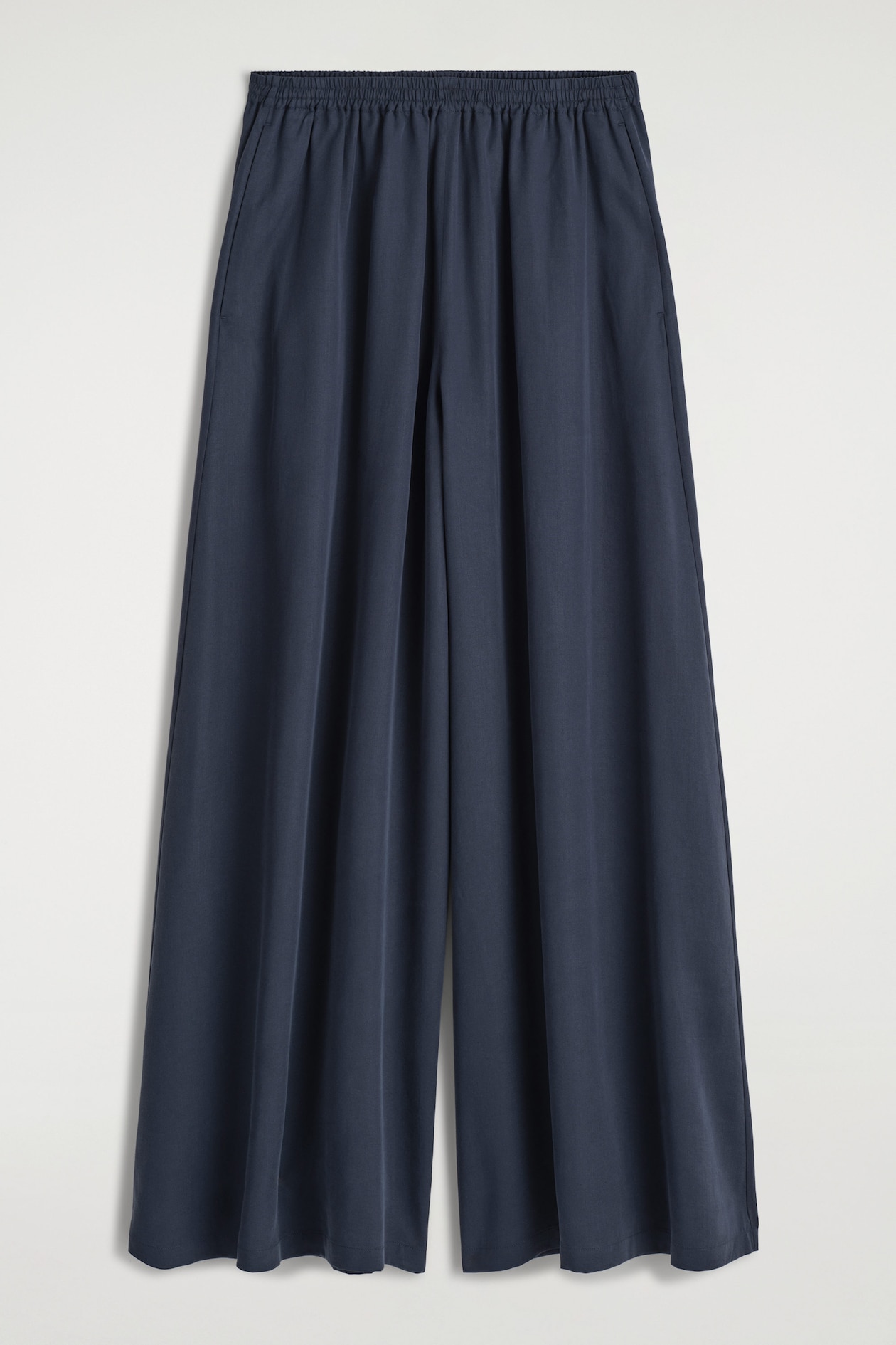 TWILL PALAZZO TROUSERS — NAVY