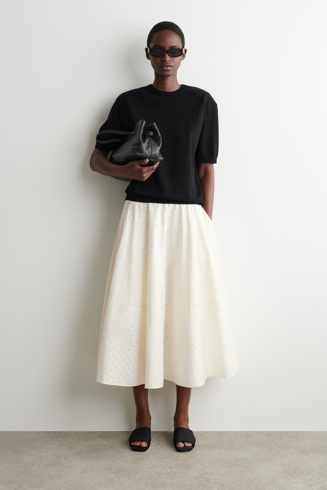 POLKA-DOT JACQUARD COTTON MIDI SKIRT