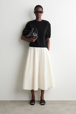 POLKA-DOT JACQUARD COTTON MIDI SKIRT — WHITE / POLKA DOT 1