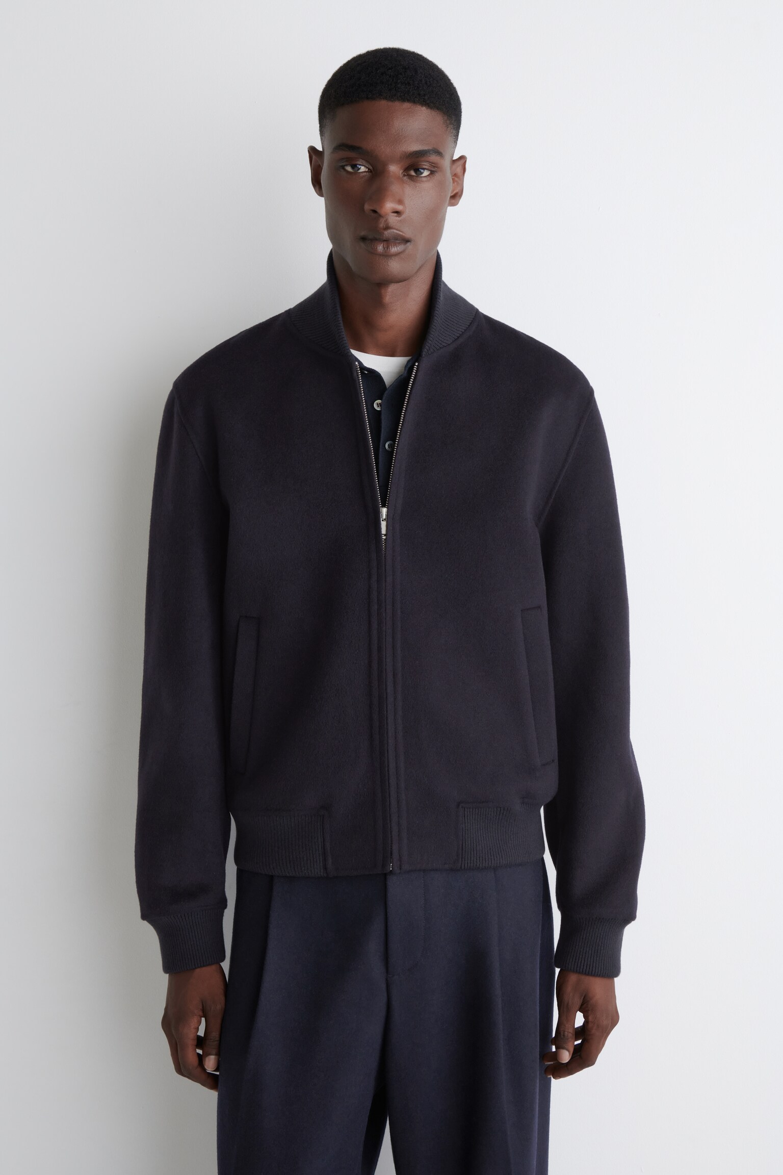 BLOUSON EN LAINE DOUBLE FACE - BLEU MARINE/GRIS FONCÉ - 3