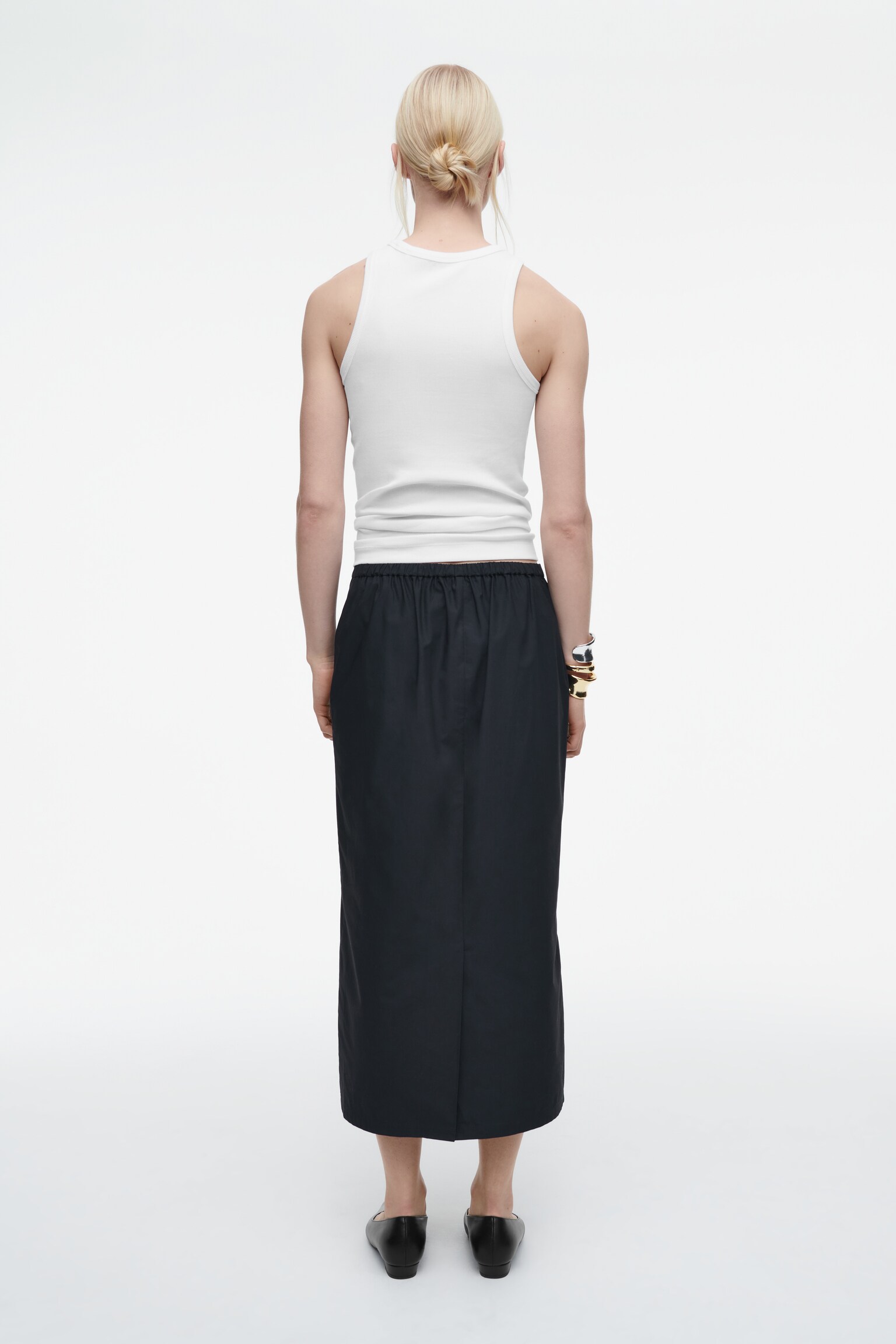 GONNA MIDI CON COULISSE IN COTONE - BLU NAVY/CREMA - 5