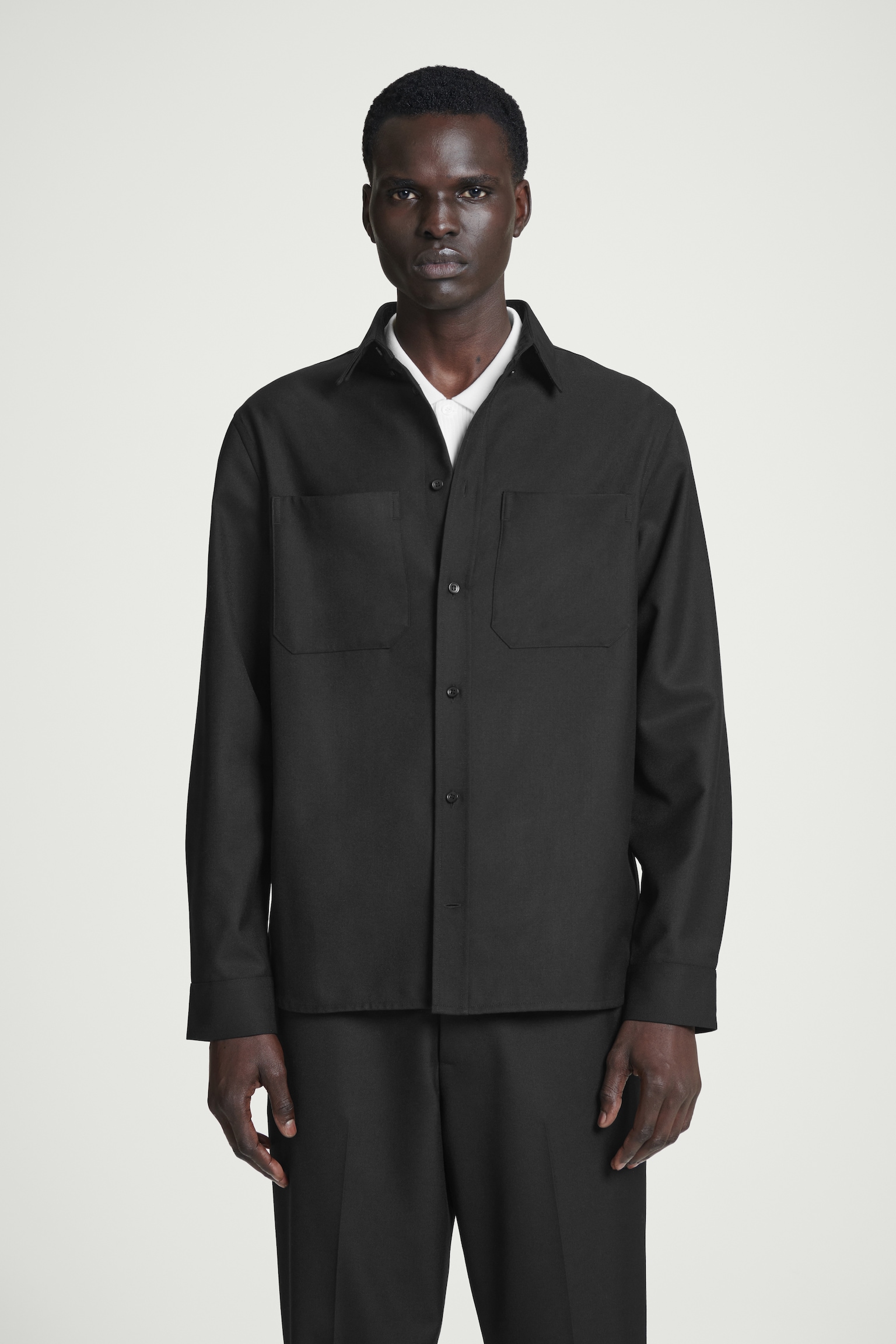 RELAXED WOOL-BLEND UTILITY SHIRT - BLACK/GREY