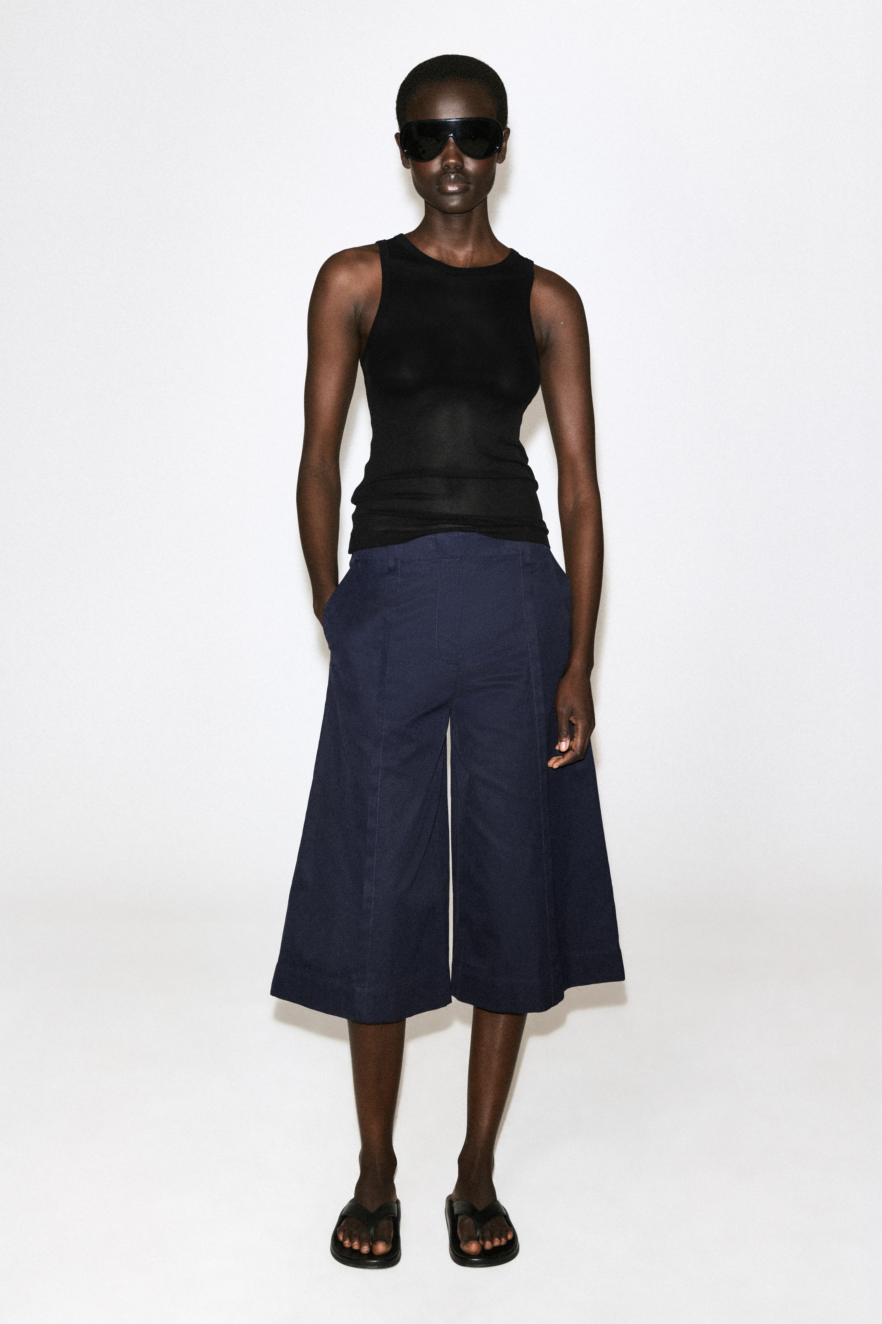ELEGANTE CULOTTES AUS BAUMWOLL-TWILL - NAVYBLAU
