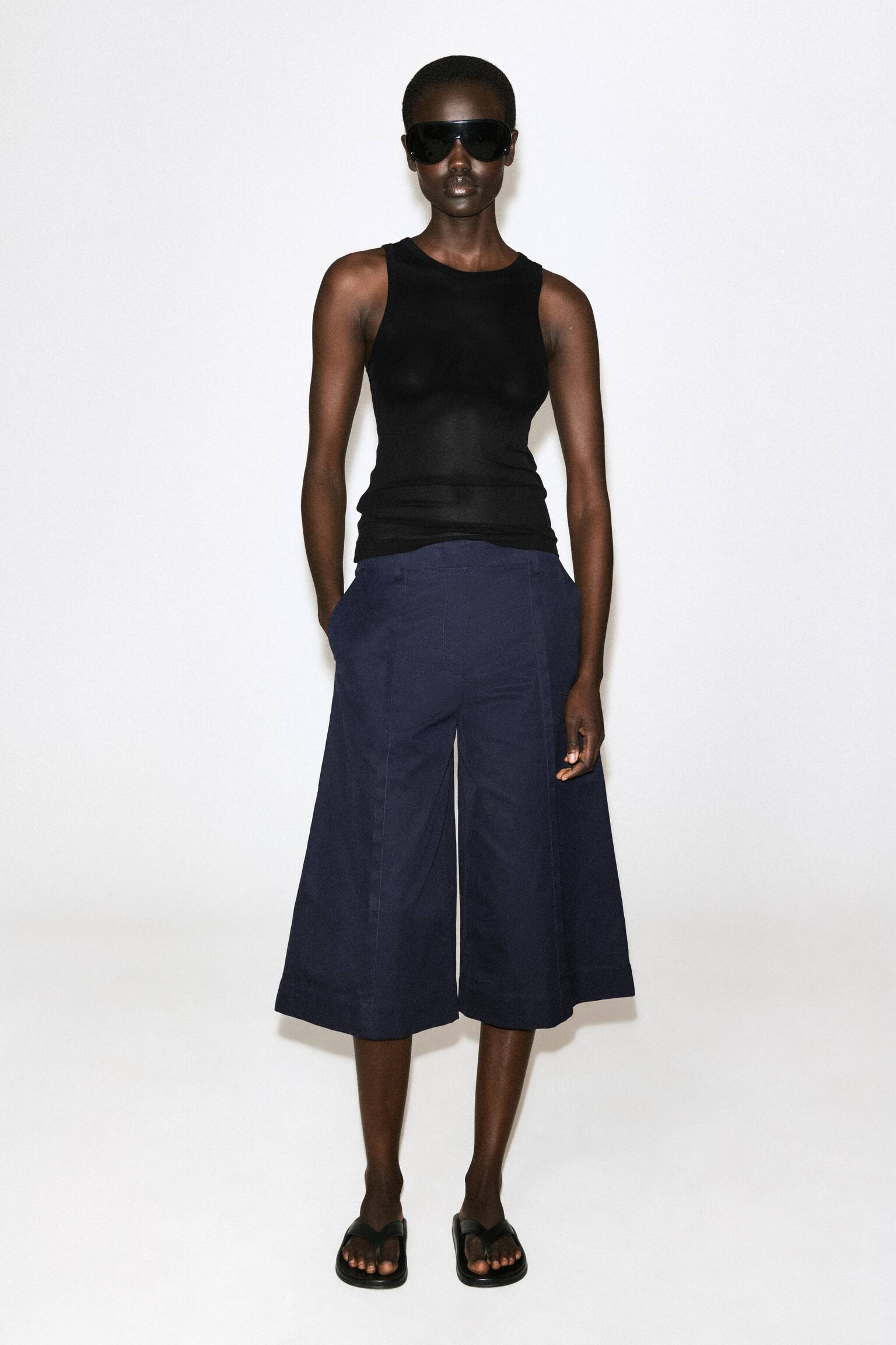 JUPE-CULOTTE TAILLEUR EN SERGÉ DE COTON - BLEU MARINE - 1