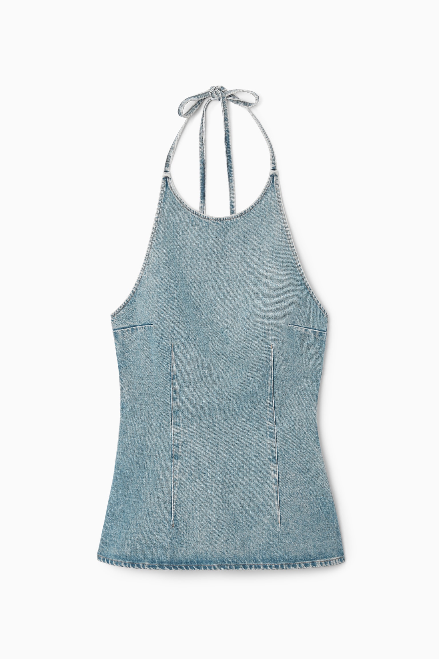 DENIM HALTERNECK TOP - DUSTY BLUE