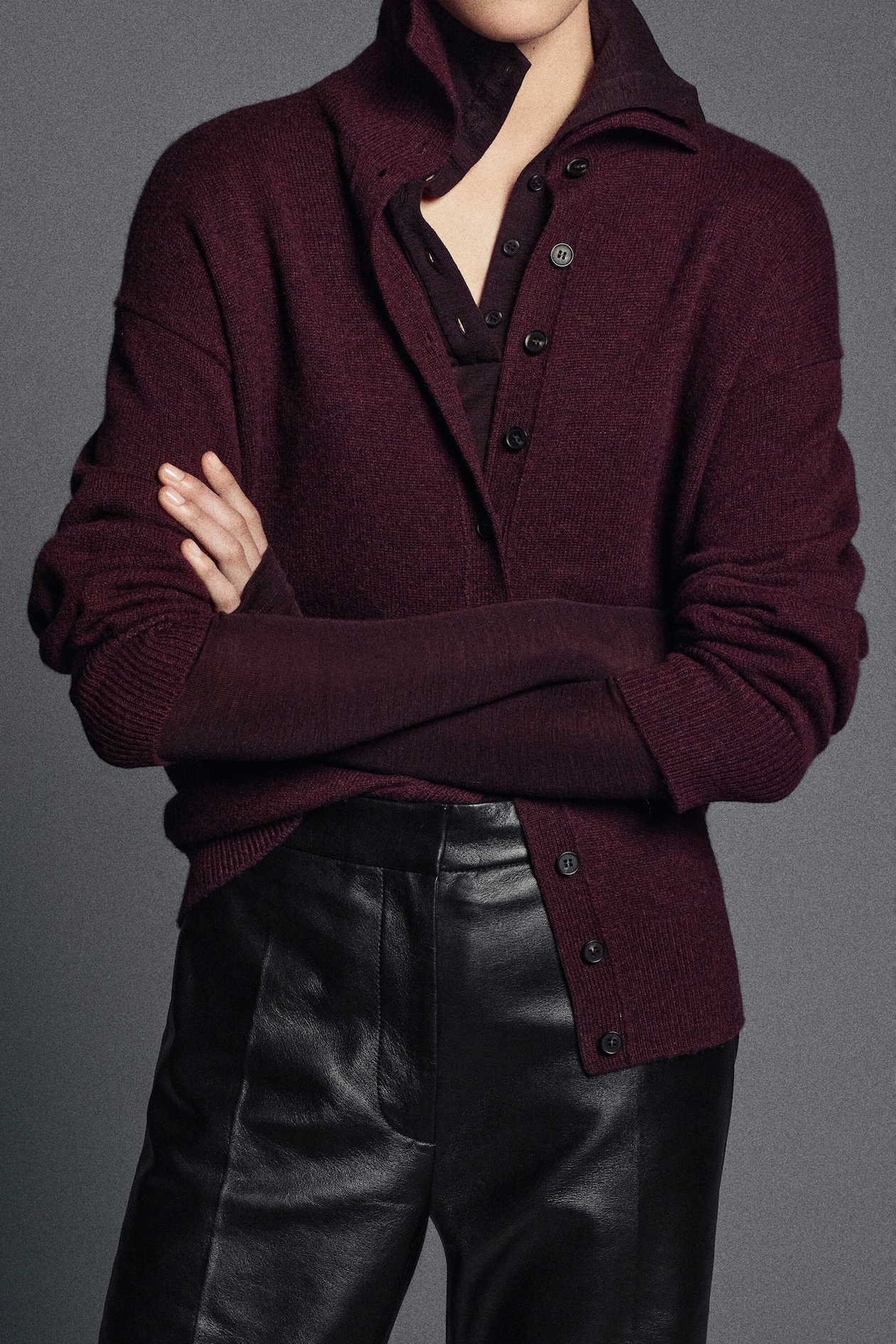 LEATHER STRAIGHT-LEG PANTS — BLACK