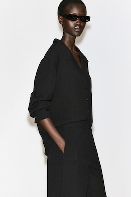 CRINKLED-JERSEY WIDE-LEG TROUSERS — BLACK 4