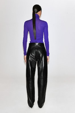 LEATHER STRAIGHT-LEG PANTS — BLACK 5
