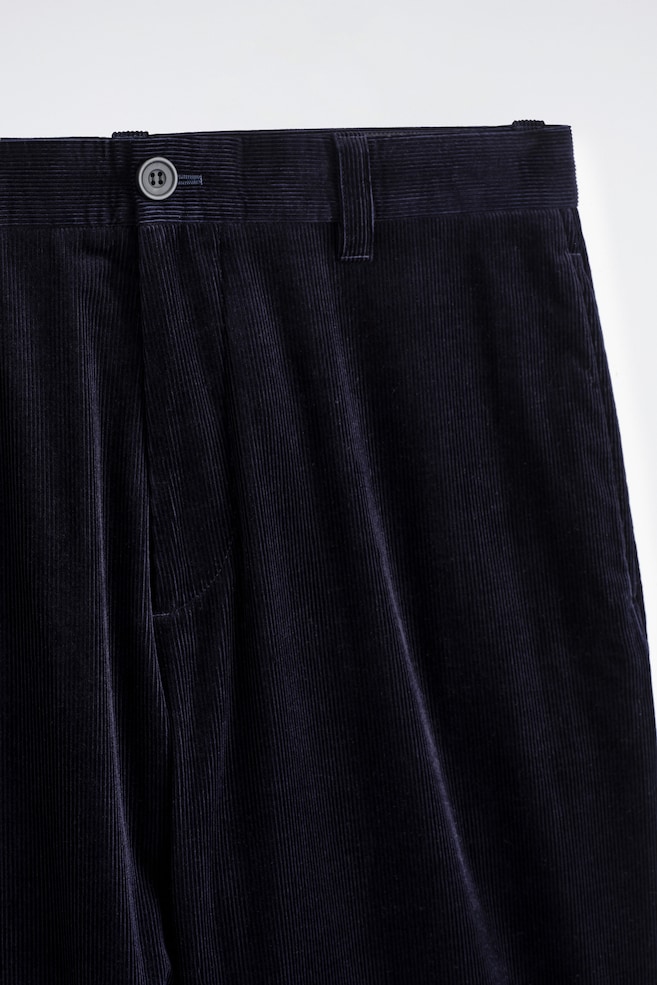 CORDUROY RELAXED-FIT WIDE-LEG TROUSERS — NAVY