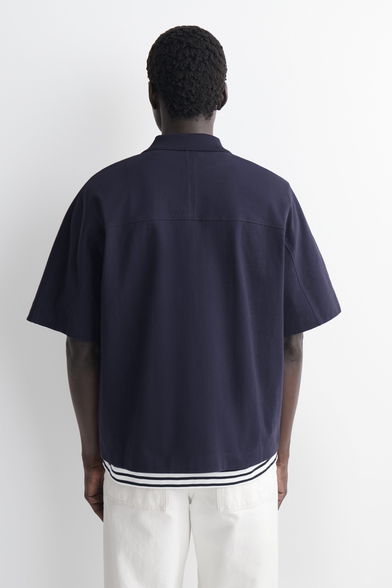 PRESS-STUD COTTON POLO SHIRT — NAVY