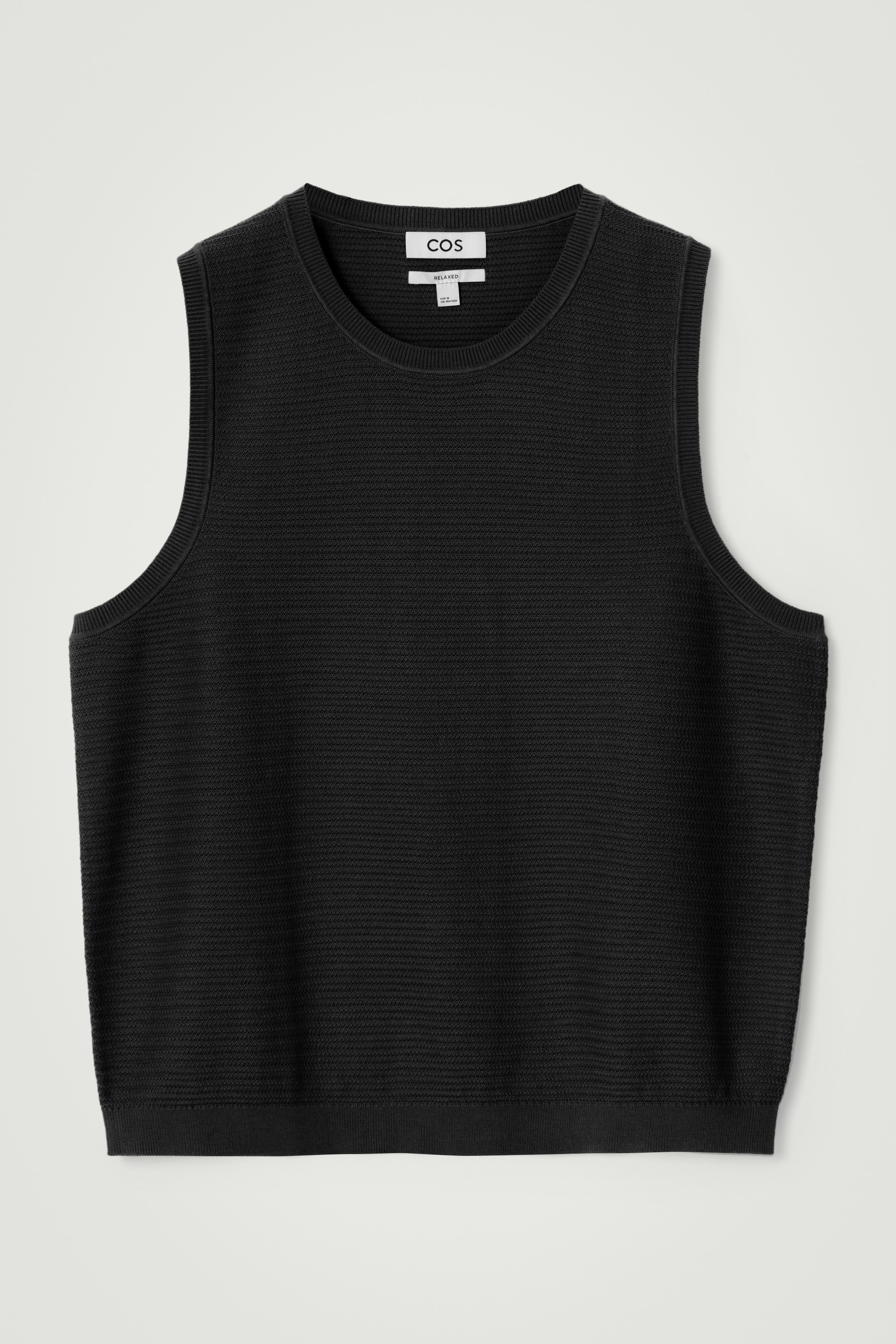 TEXTURED KNITTED COTTON TANK TOP - BLACK/BLUE/NAVY/OFF-WHITE
