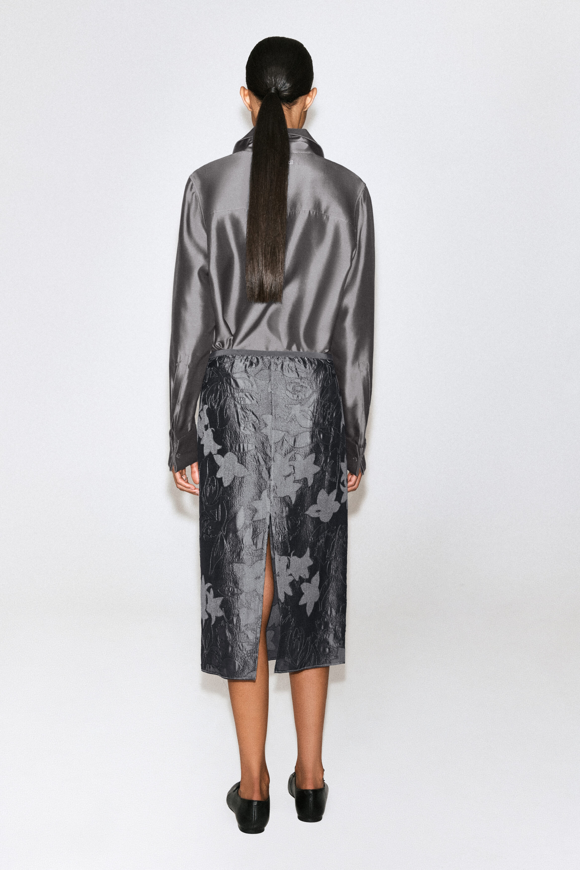 EMBROIDERED SHEER COLUMN SKIRT - thumbnail 5