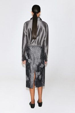 EMBROIDERED SHEER COLUMN SKIRT — HEATHER 5