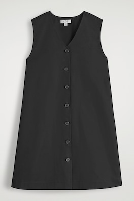 BUTTONED PIMA COTTON MINI DRESS — BLACK 2