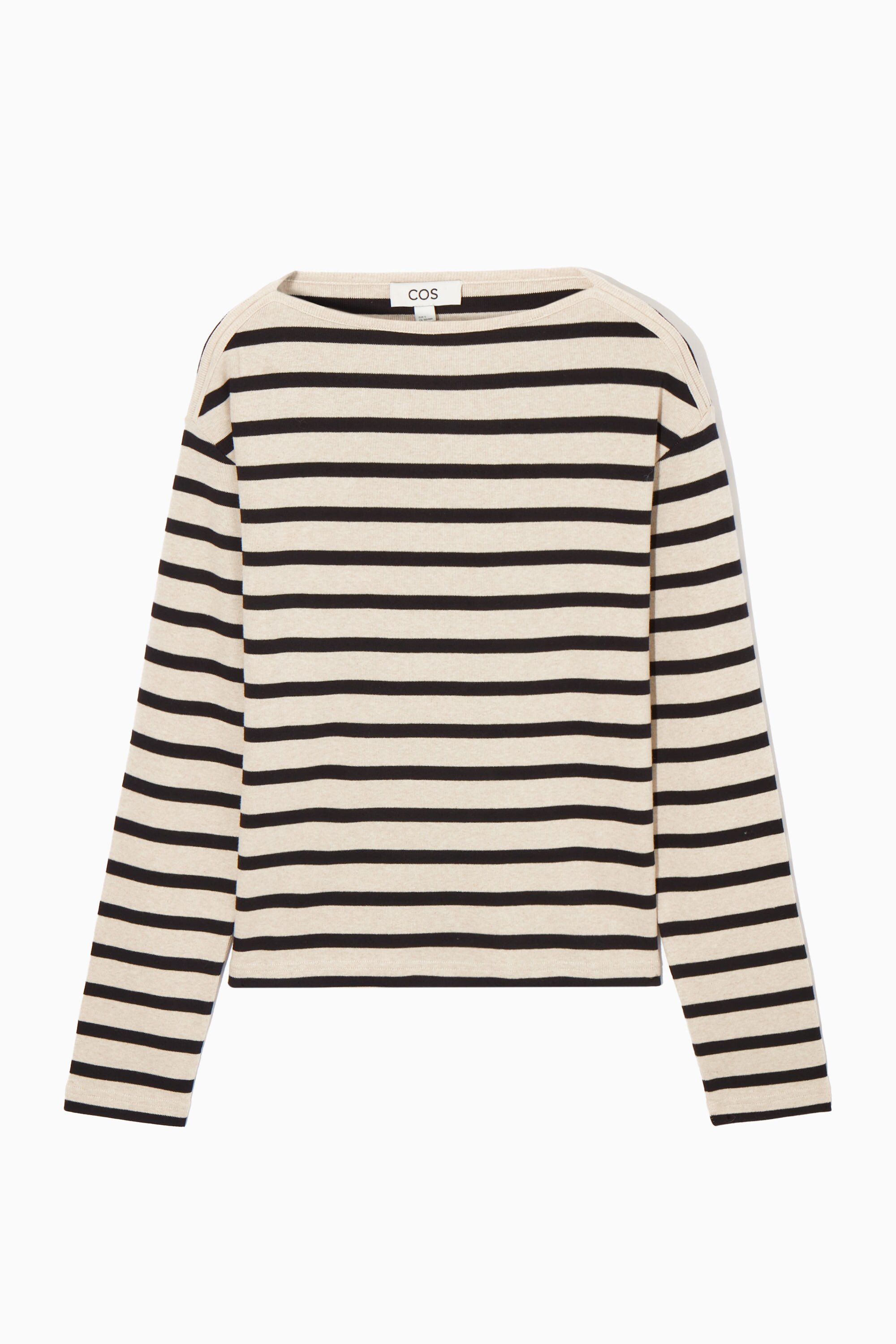 STRIPED BOAT-NECK LONG-SLEEVED TOP - NAVY / WHITE / STRIPED