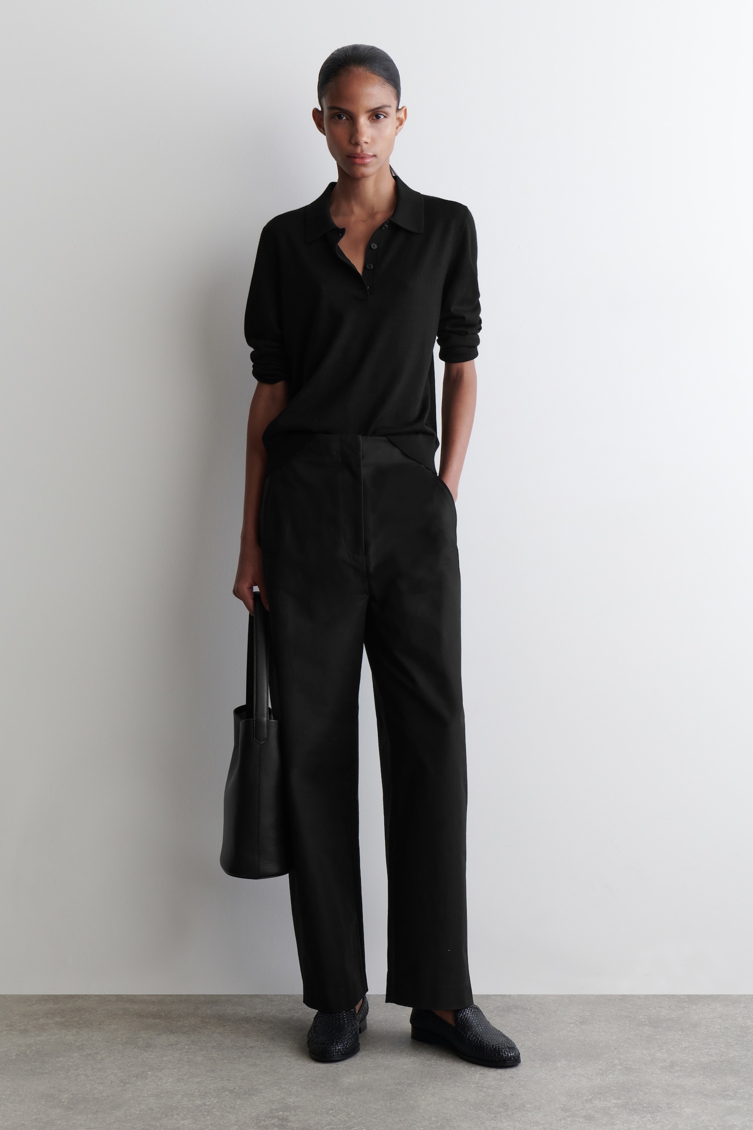 PANTALONI BARREL IN COTONE PIMA - NERO/BIANCO