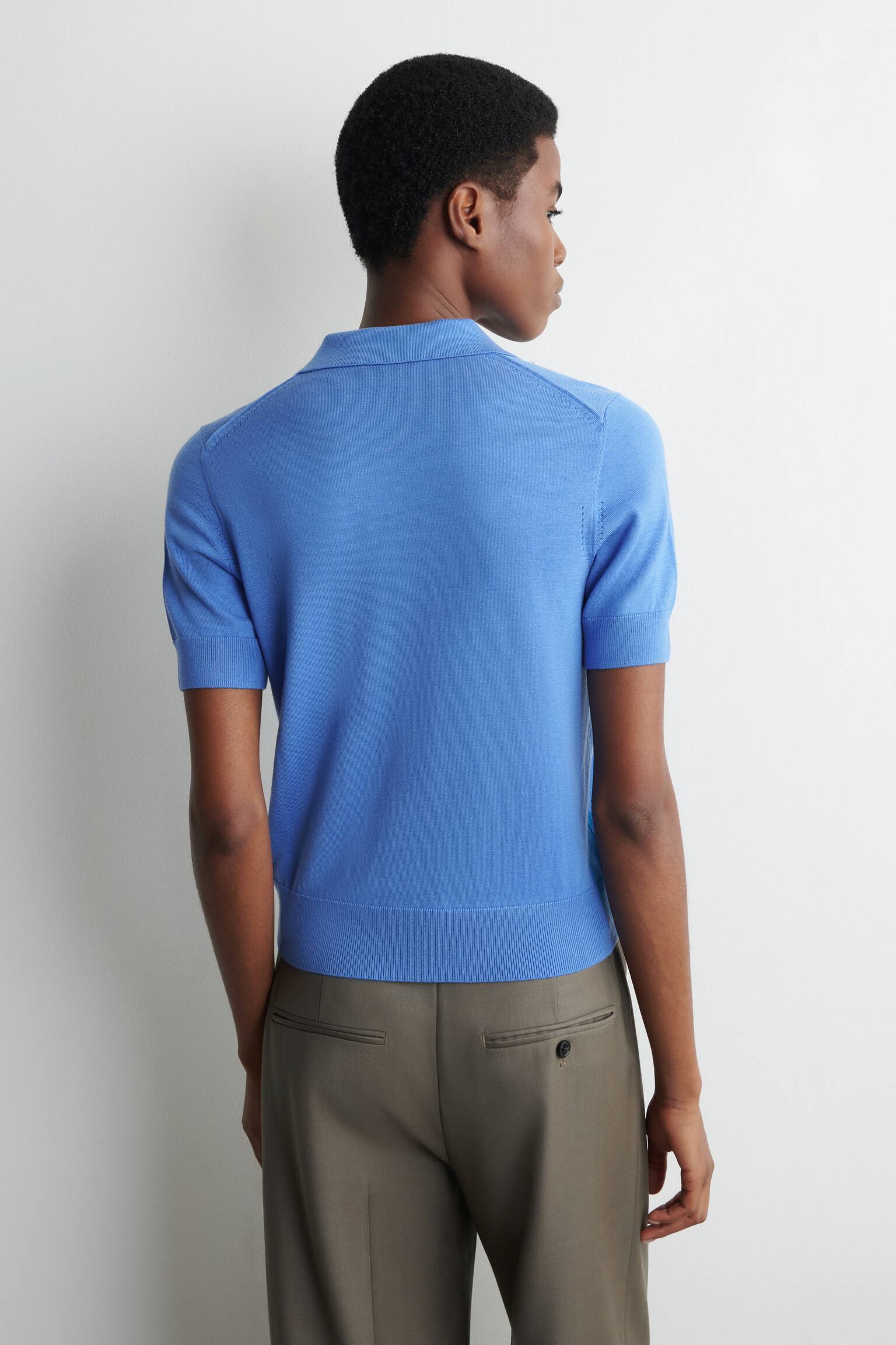 SHRUNKEN WOOL-BLEND POLO SHIRT - BLUE/BEIGE  MÉLANGE - 3