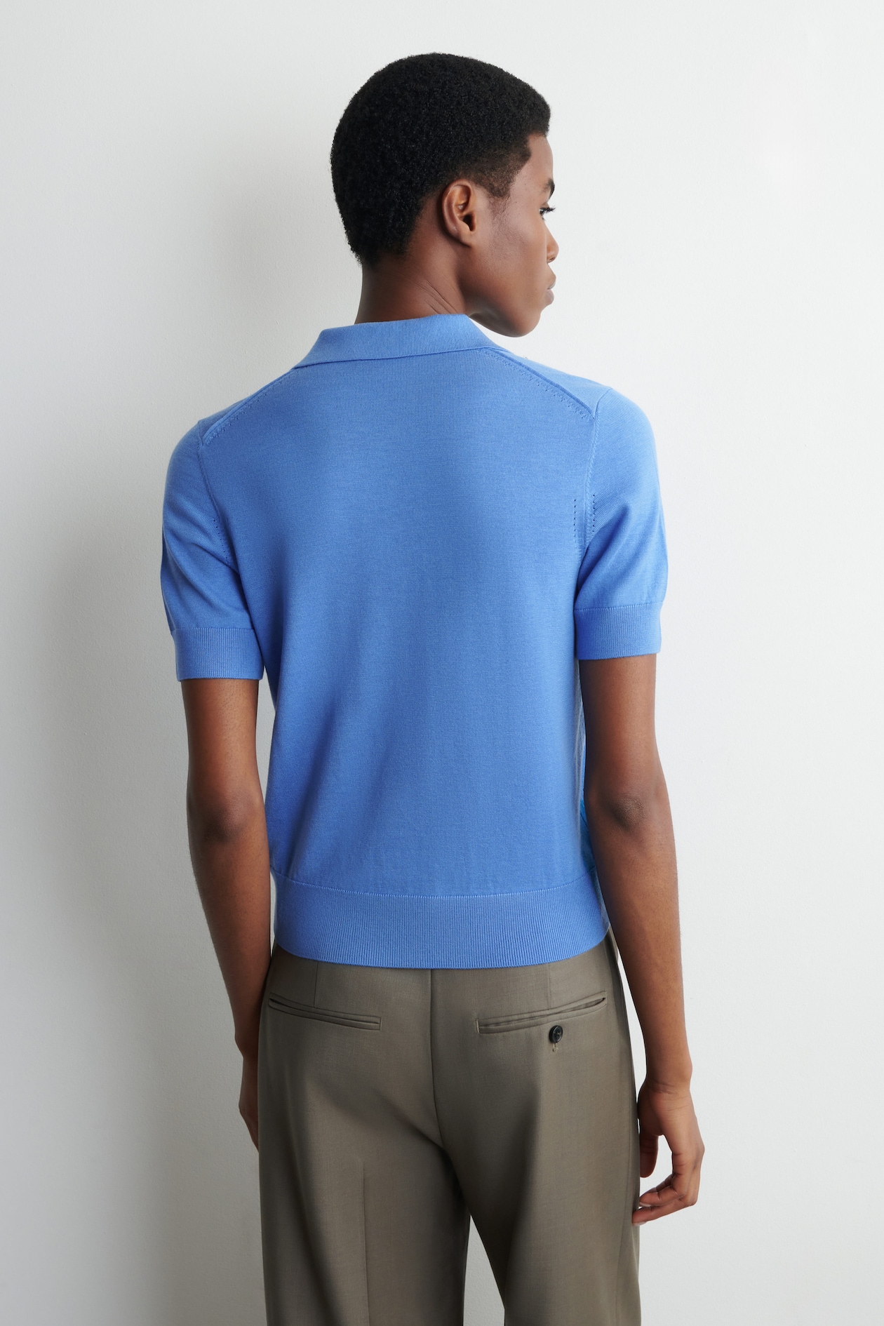 SHRUNKEN WOOL-BLEND POLO SHIRT — BLUE