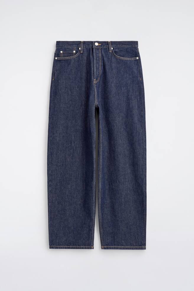 Malve spijkerbroek met losvallende pasvorm en tonvormige pijpen - donkerblauw/buinbeige - 1