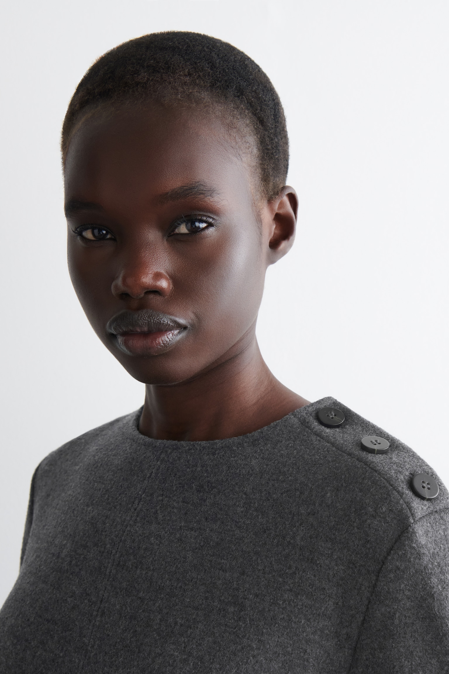 BUTTON-DETAIL BOILED-WOOL SWEATSHIRT - DARK-GREY MÉLANGE - 6