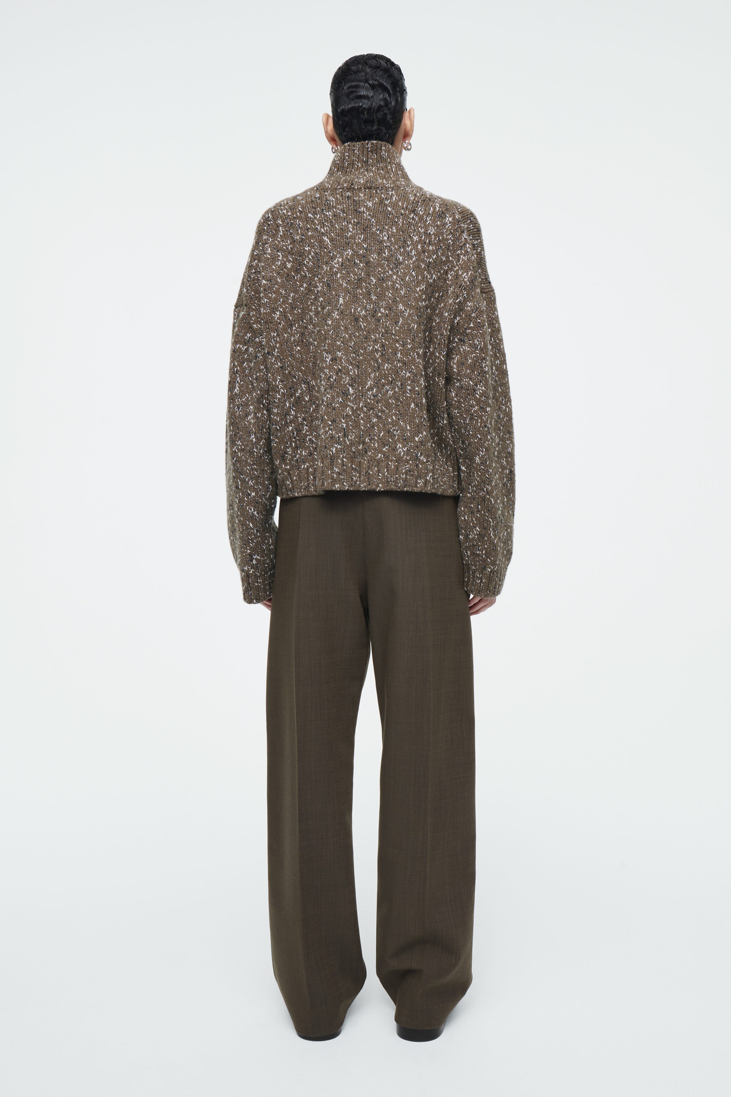 CHUNKY FLECKED WOOL ZIP-UP CARDIGAN - KHAKI | COS