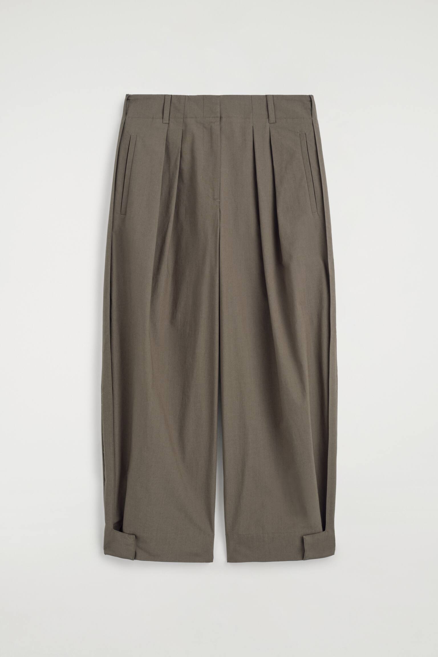 PLEATED TAPERED UTILITY TROUSERS - חום - 1