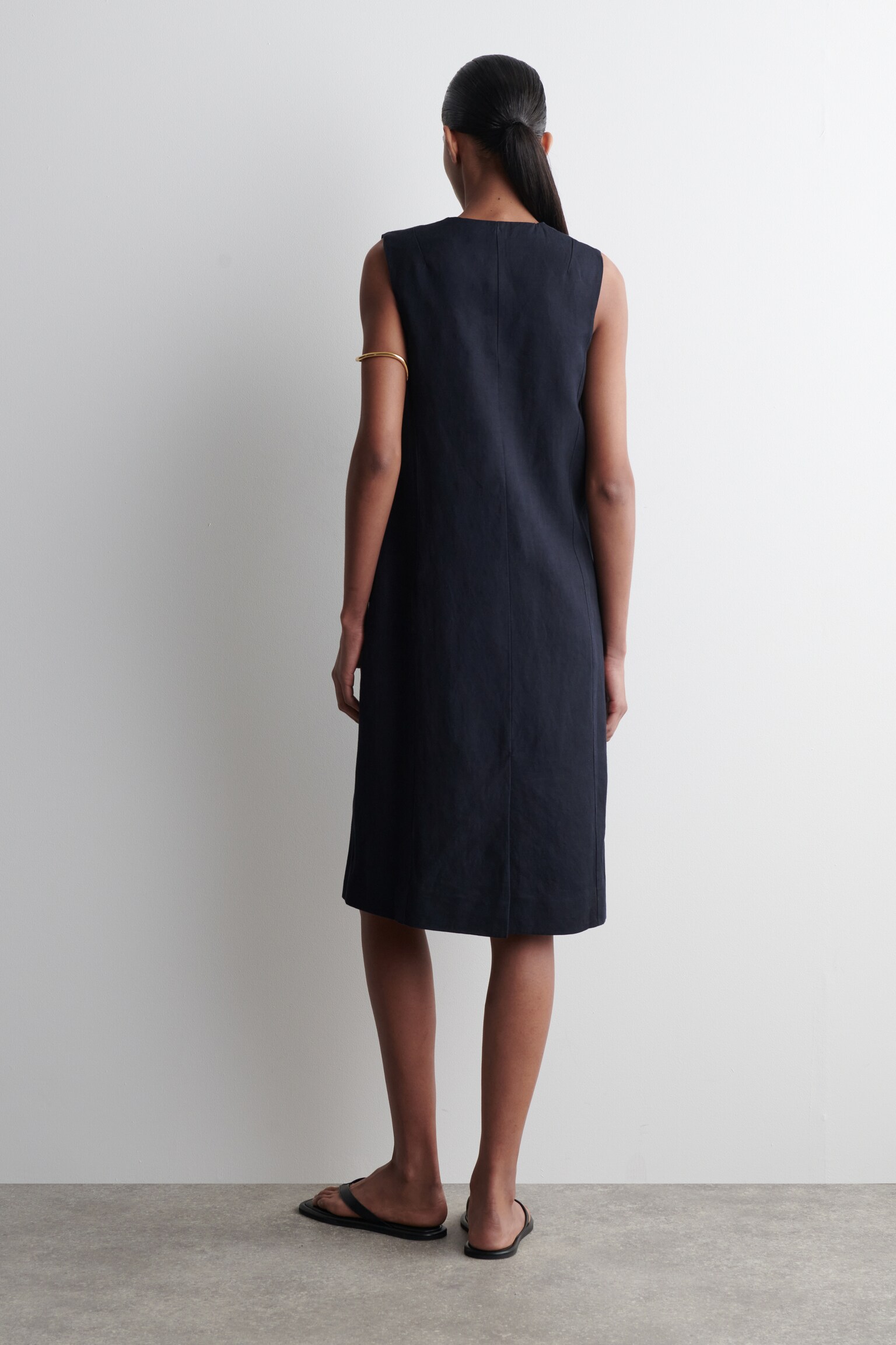 VESTIDO CON LAZOS FRONTALES EN MEZCLA DE LINO - AZUL MARINO/VERDE CLARO - 6
