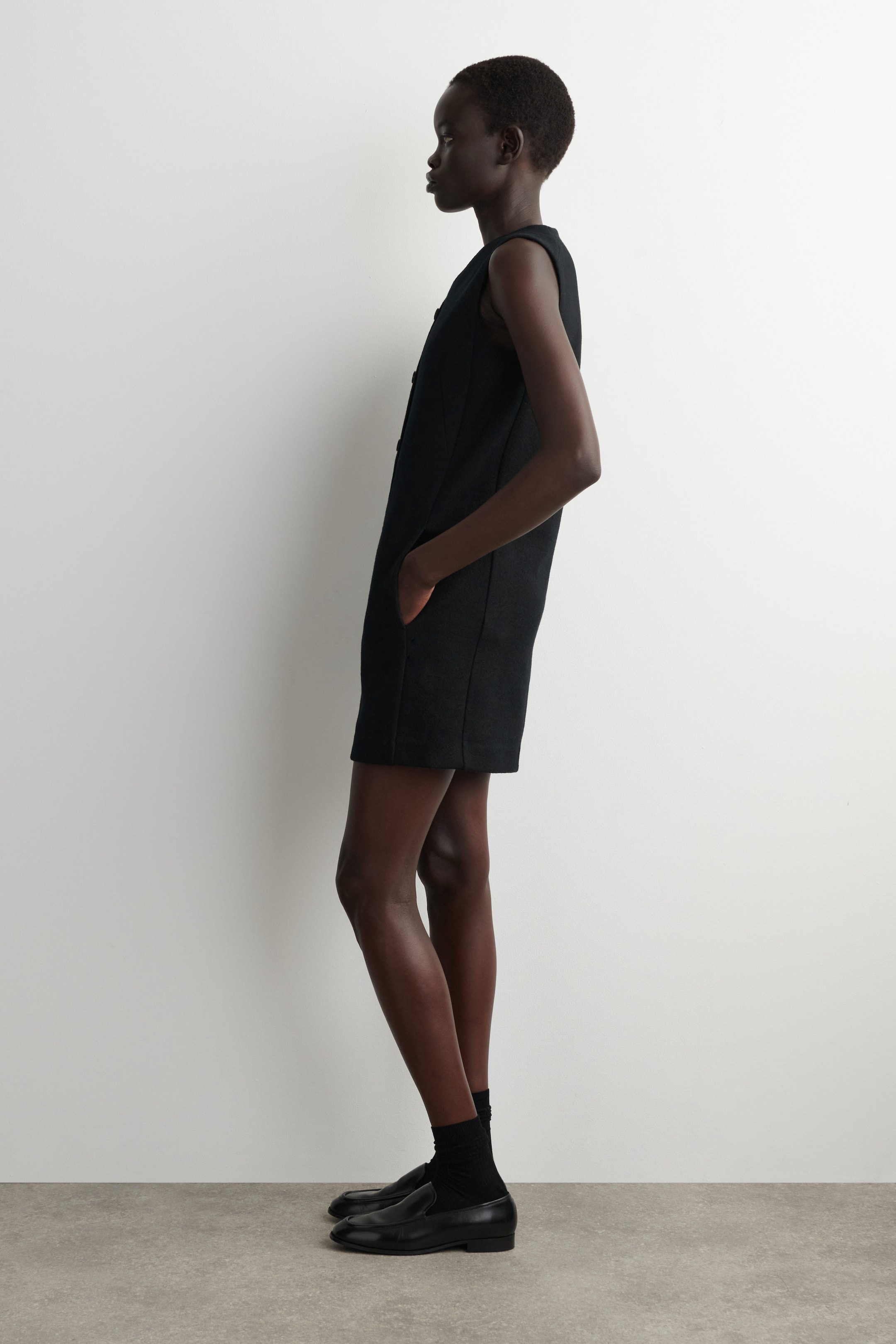 MERINO WOOL BUTTONED SHIFT MINI DRESS