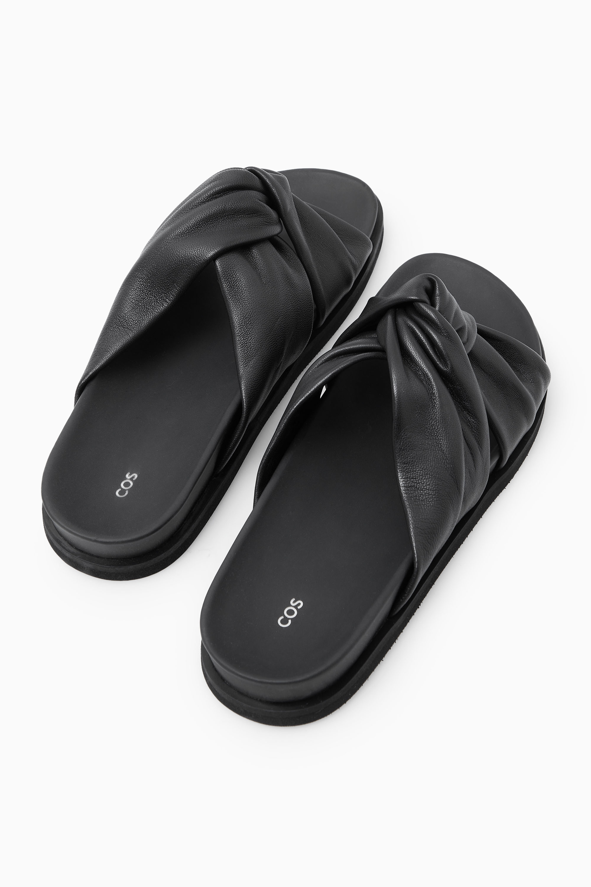 CROSSOVER LEATHER SLIDES - BLACK | COS US