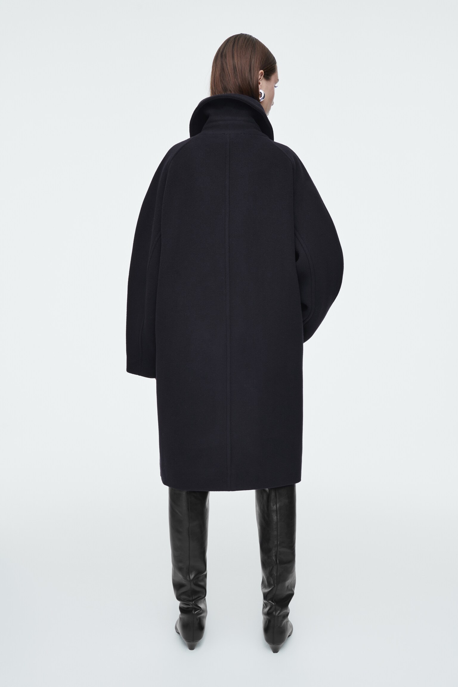 OVERSIZED SINGLE-BREASTED WOOL COAT - NAVY - 5