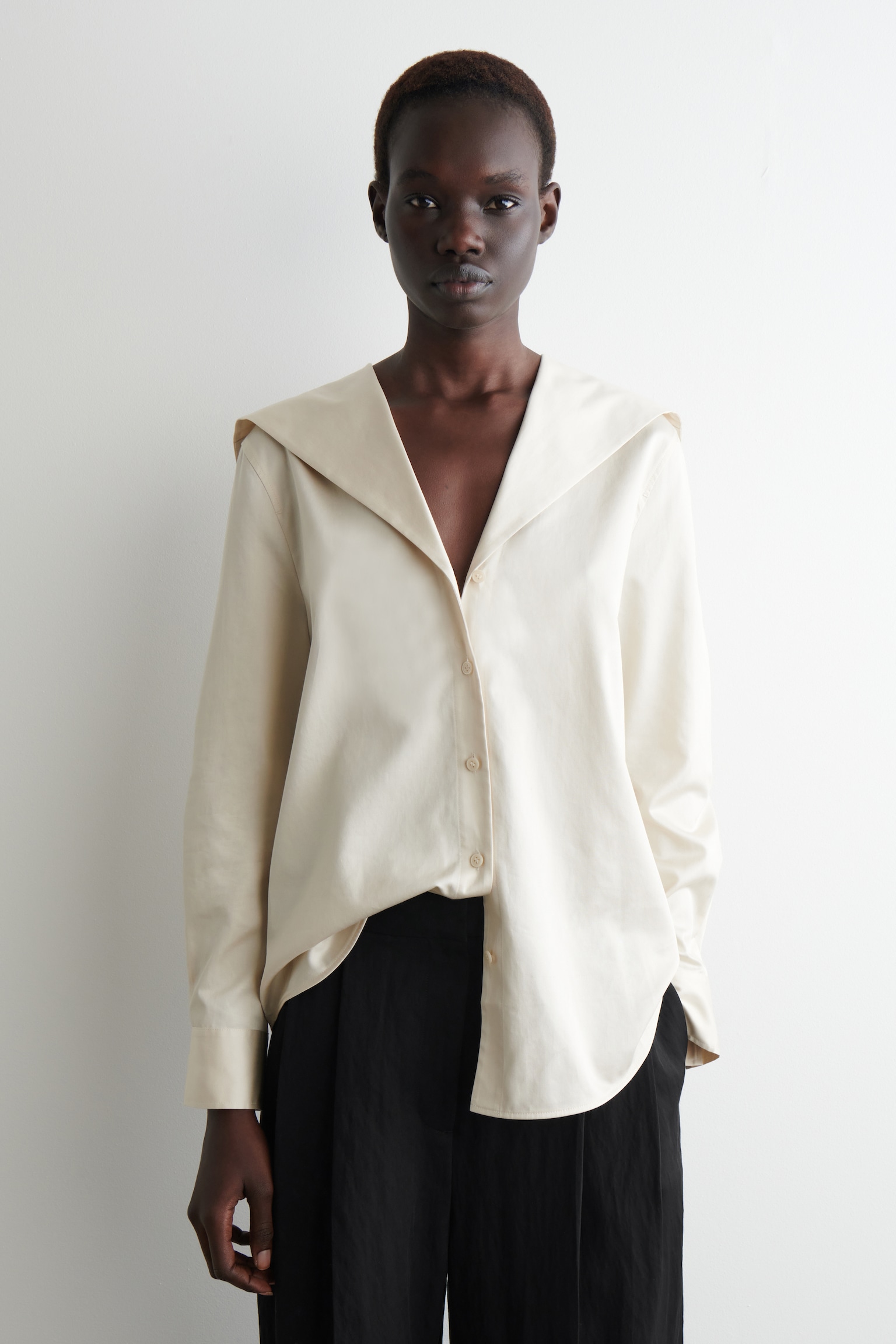 CAMICIA IN COTONE CON COLLETTO ALLA MARINARA - BEIGE CHIARO - 1