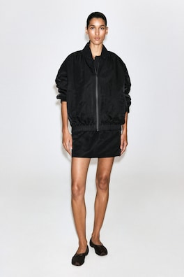 GATHERED NYLON BOMBER JACKET — BLACK 3