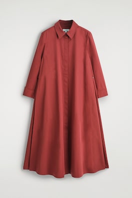 VOLUMINOUS MAXI SHIRT DRESS — RUST 2